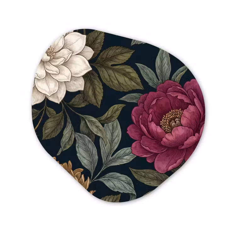 Bloemen - Botanisch - Illustratie - Donker - Vintage Wandcirkel Organisch Aluminium middel -3d