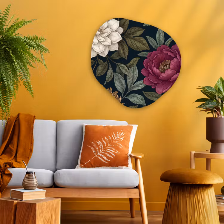 Bloemen - Botanisch - Illustratie - Donker - Vintage Wandcirkel Organisch Aluminium middel -sfeer4