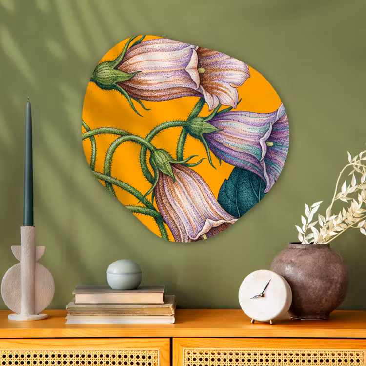 Organic painting - Aluminum -. Flowers - Botanical - Yellow - Bloemen - Botanisch - Geel Wandcirkel Organisch Aluminium middel