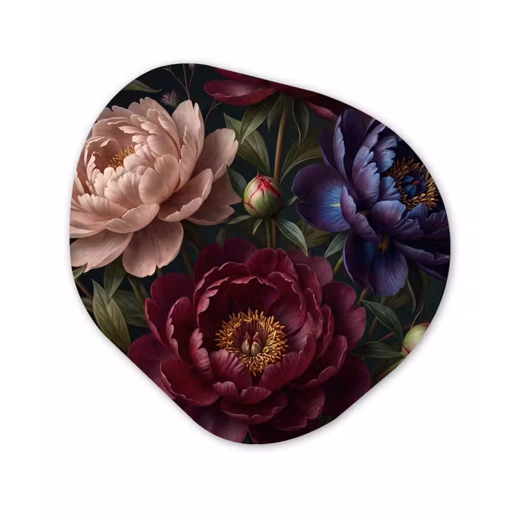 Bloemen - Boeket - Natuur - Modern - Donker Wandcirkel Organisch Aluminium middel -3d