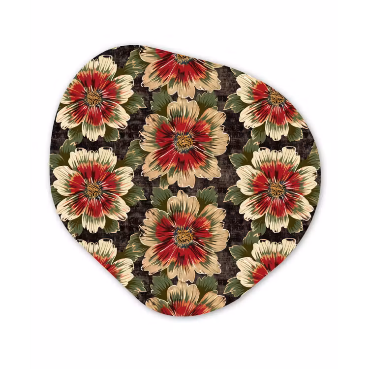 Bloemen - Klassiek - Patroon - Rood Wandcirkel Organisch Aluminium middel 851 -3d