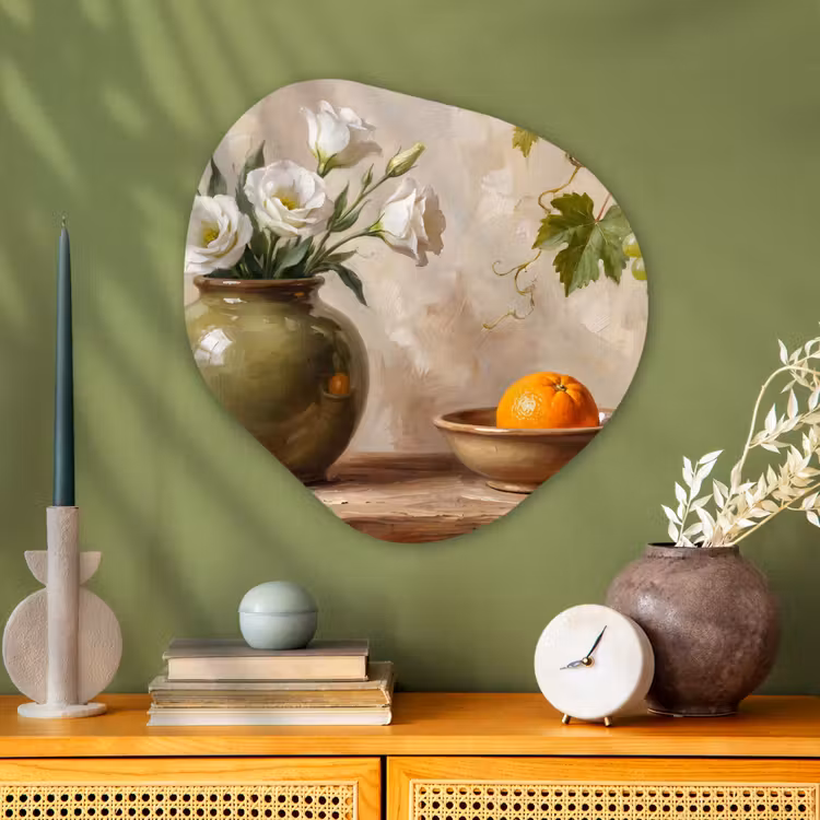 Organic painting - Aluminum -. Flowers - Fruit - Still Life - Bloemen - Fruit - Stilleven Wandcirkel Organisch Aluminium middel