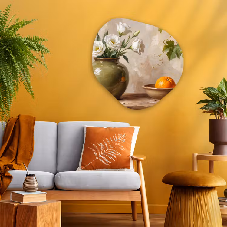 Organic painting - Aluminum -. Flowers - Fruit - Still Life - Bloemen - Fruit - Stilleven Wandcirkel Organisch Aluminium middel
