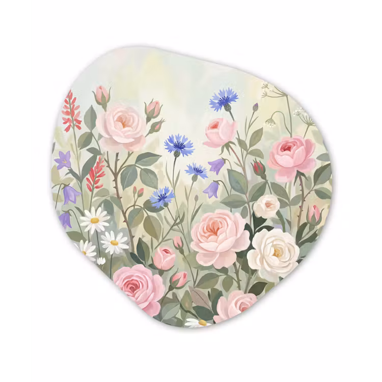 Bloemen - Tuin - Natuur - Kleurrijk Wandcirkel Organisch Aluminium middel -3d