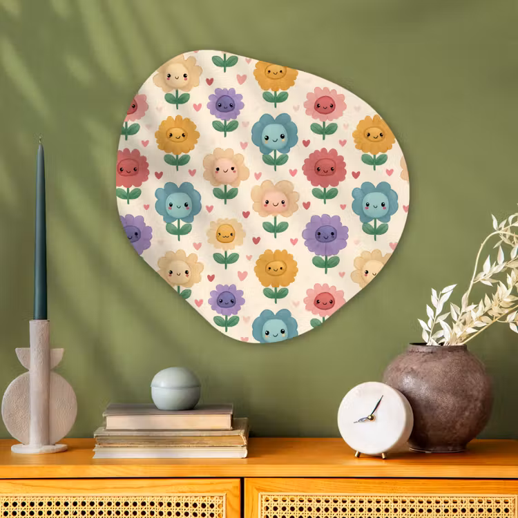 Bloemen - Hartjes - Kleurrijk Wandcirkel Organisch Aluminium middel 851 -sfeer2