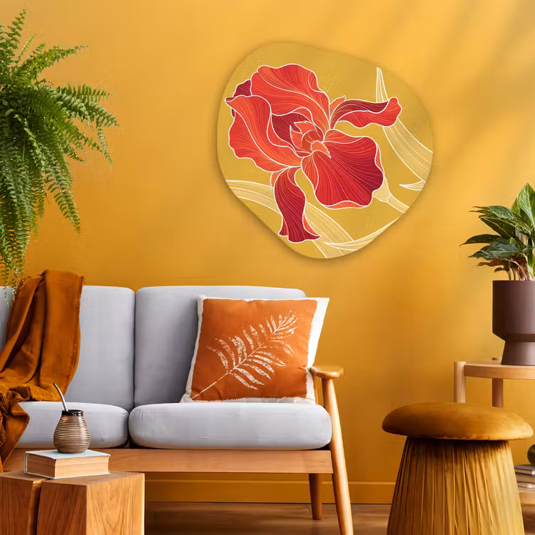 Organic painting - Aluminum -. Flowers - Illustration - Red - Bloemen - Illustratie - Rood Wandcirkel Organisch Aluminium middel