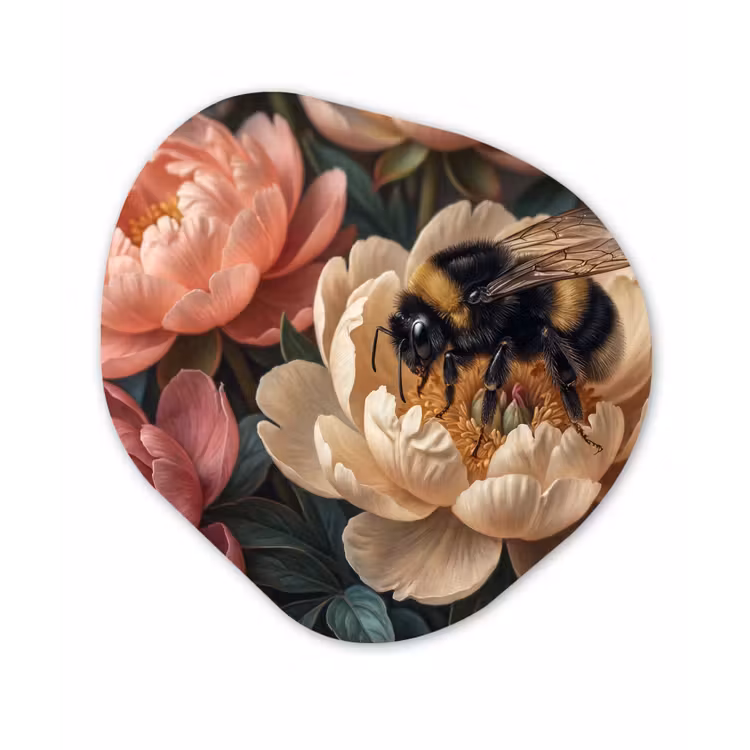 Bloemen - Insect - Natuur - Roze Wandcirkel Organisch Aluminium middel -3d