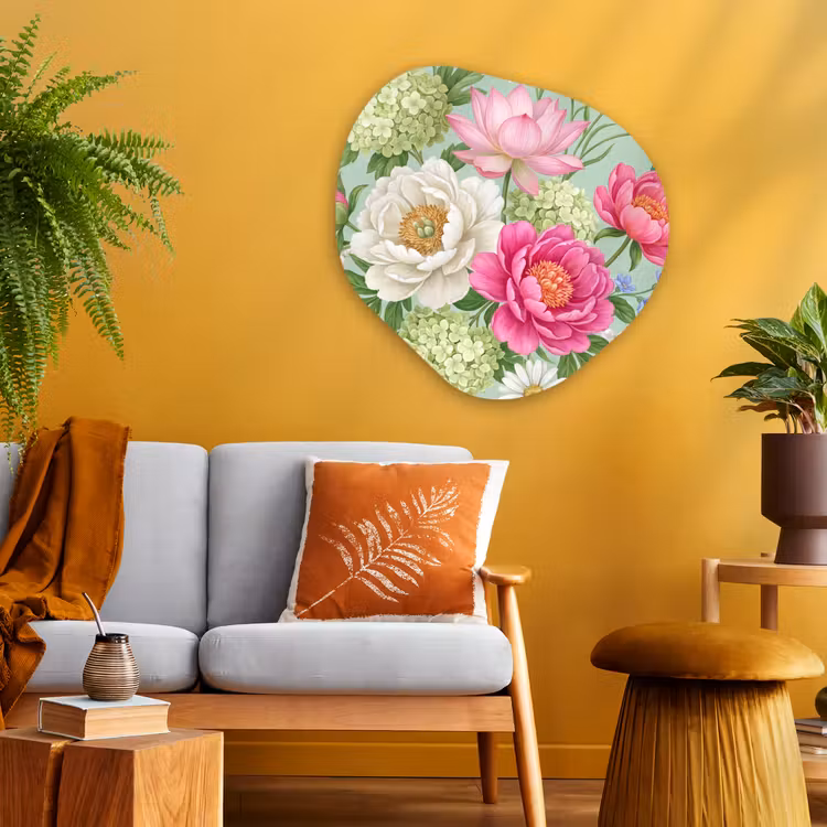 Bloemen - Patroon - Botanisch - Groen Wandcirkel Organisch Aluminium middel -sfeer4