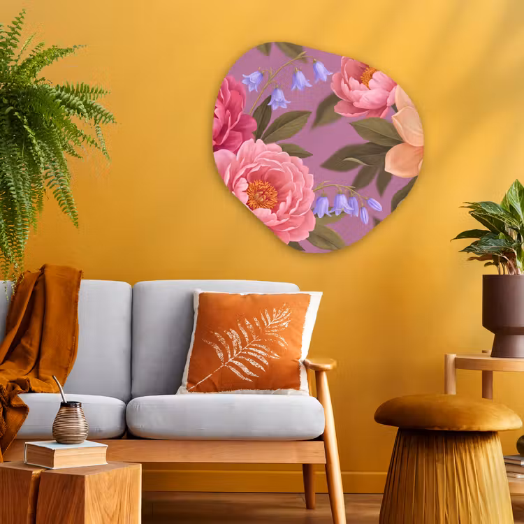 Bloemen - Patroon - Illustratie - Roze Wandcirkel Organisch Aluminium middel -sfeer4