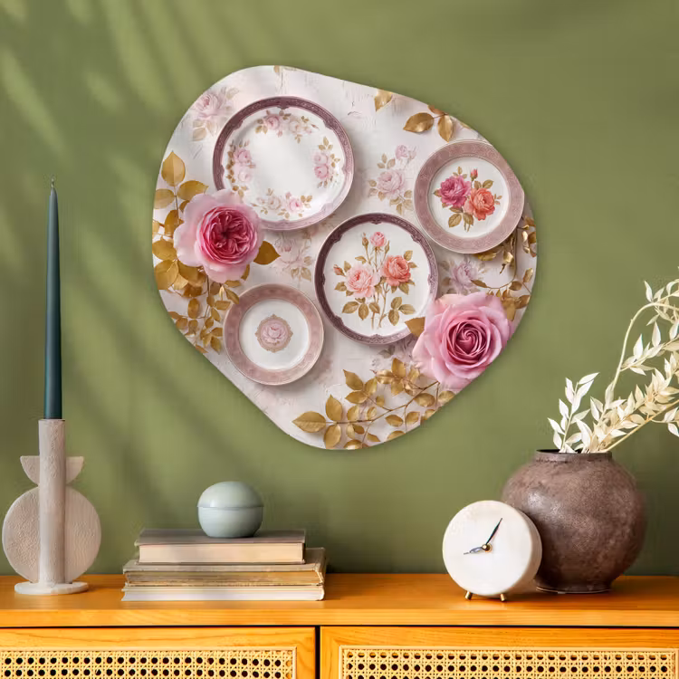 Bloemen - Patroon - Vintage - Roze - Decoratie Wandcirkel Organisch Aluminium middel -sfeer2