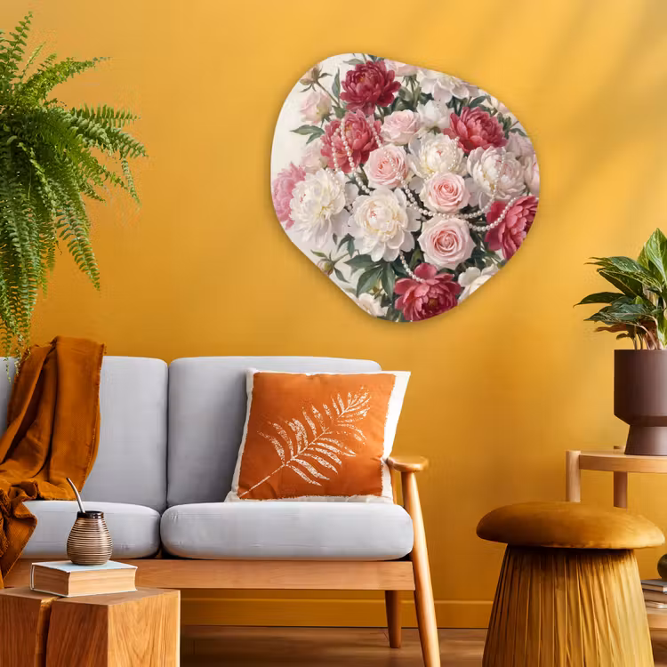 Bloemen - Parels - Romantiek - Klassiek - Roze Wandcirkel Organisch Aluminium middel -sfeer4
