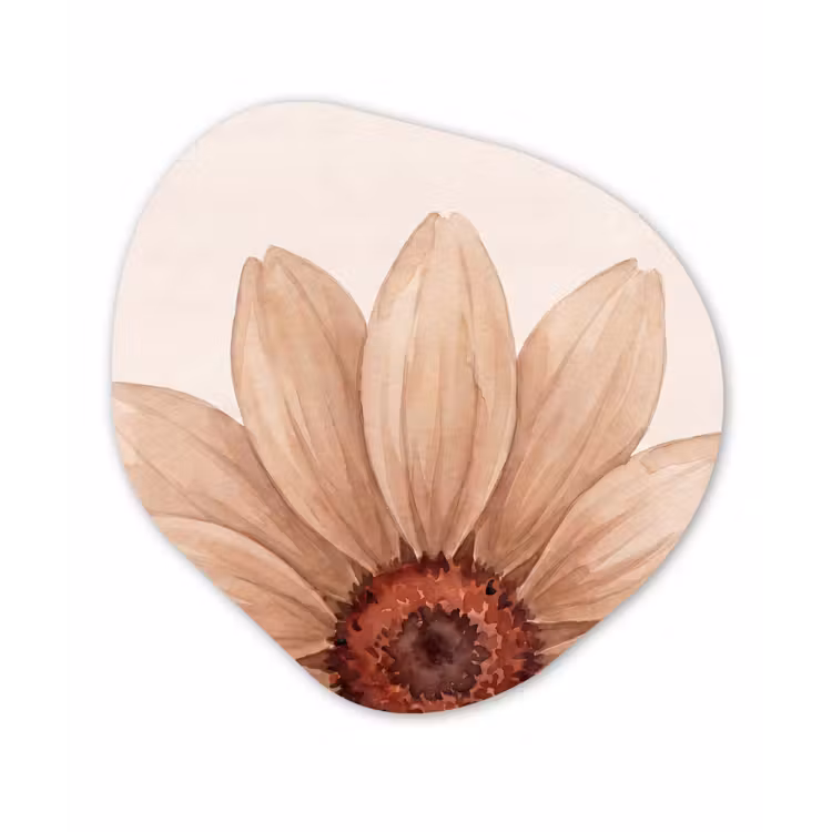 Bloemen - Bloemblad - Natuur - Aquarel - Beige Wandcirkel Organisch Aluminium middel -3d