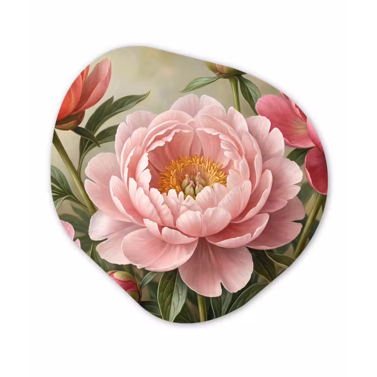 Bloemen - Roze - Klassiek - Gedetailleerd - Natuur Wandcirkel Organisch Aluminium middel -3d