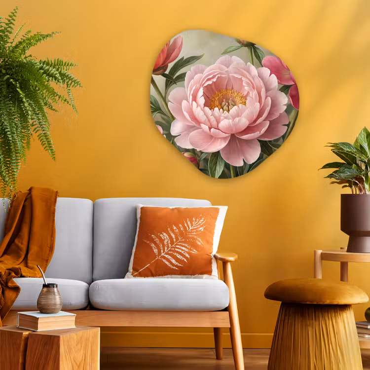 Bloemen - Roze - Klassiek - Gedetailleerd - Natuur Wandcirkel Organisch Aluminium middel -sfeer4