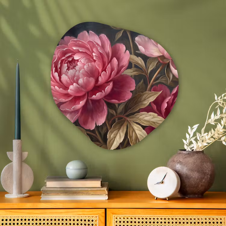 Bloemen - Roze - Klassiek - Natuur Wandcirkel Organisch Aluminium middel -sfeer2