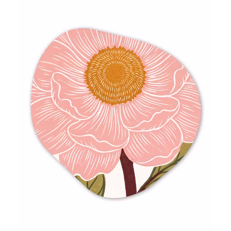 Organic painting - Aluminum -. Flowers - Pink - Illustration - Bloemen - Roze - Illustratie Wandcirkel Organisch Aluminium middel