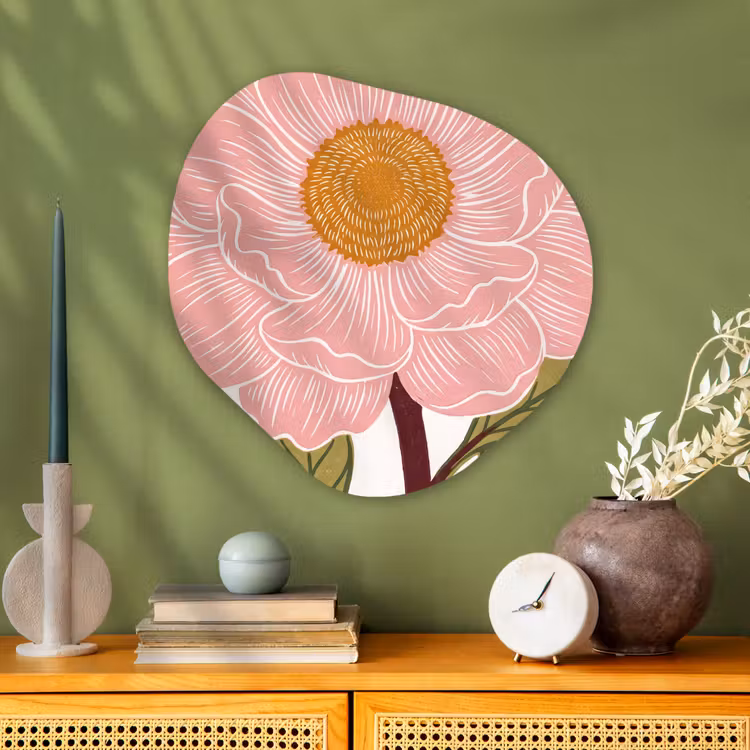 Organic painting - Aluminum -. Flowers - Pink - Illustration - Bloemen - Roze - Illustratie Wandcirkel Organisch Aluminium middel