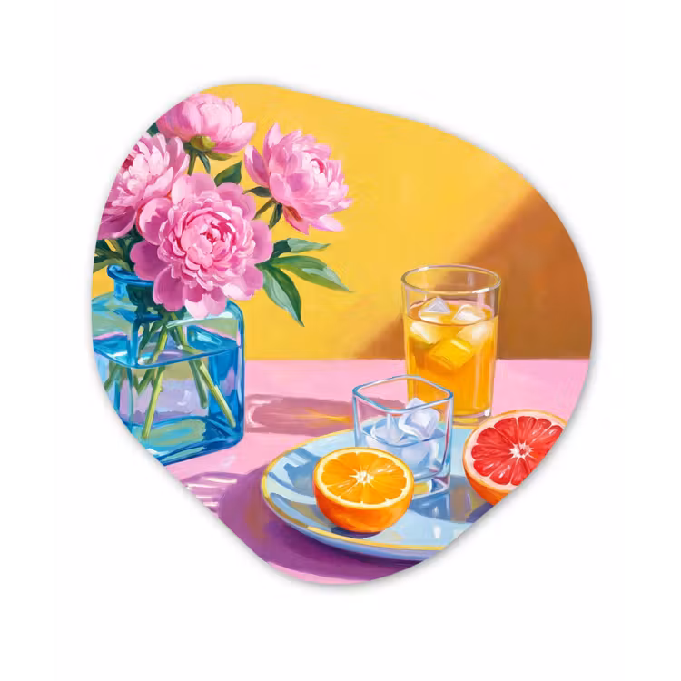 Organic painting - Aluminum -. Flowers - Pink - Modern - Bloemen - Roze - Modern Wandcirkel Organisch Aluminium middel