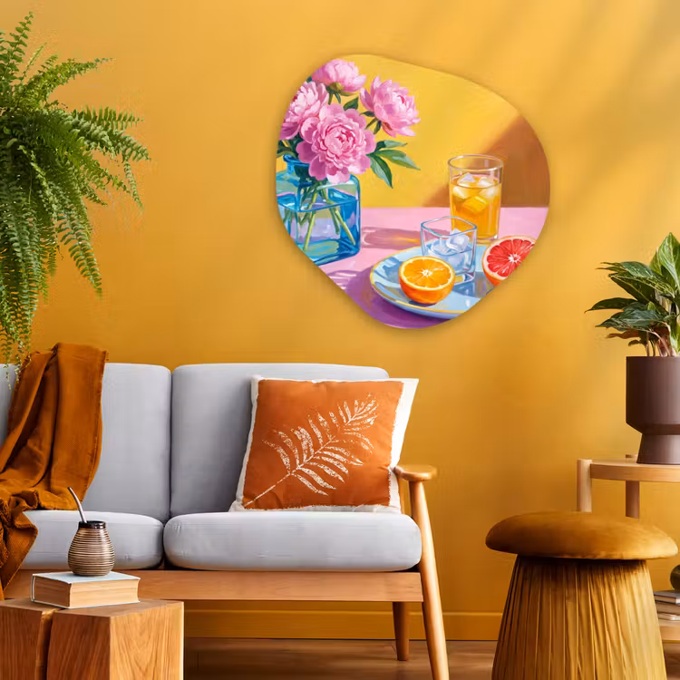 Organic painting - Aluminum -. Flowers - Pink - Modern - Bloemen - Roze - Modern Wandcirkel Organisch Aluminium middel