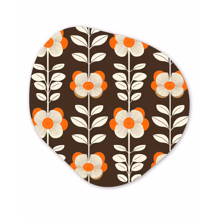 Bloemen - Retro - Bruin Wandcirkel Organisch Aluminium middel 851 -3d