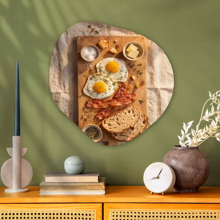 Eten - Ontbijt - Hout - Rustiek - Geel Wandcirkel Organisch Aluminium middel -sfeer2