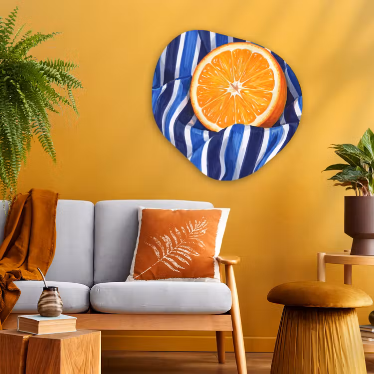 Organic painting - Aluminum -. Food - Fruit - Orange - Eten - Fruit - Oranje Wandcirkel Organisch Aluminium middel