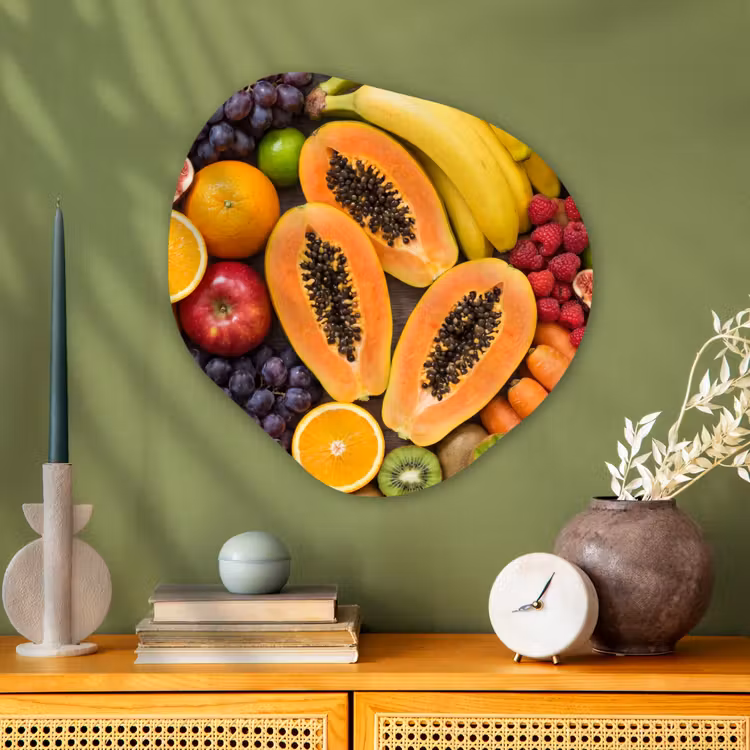 Eten - Fruit - Groenten - Vers - Kleurrijk Wandcirkel Organisch Aluminium middel -sfeer2