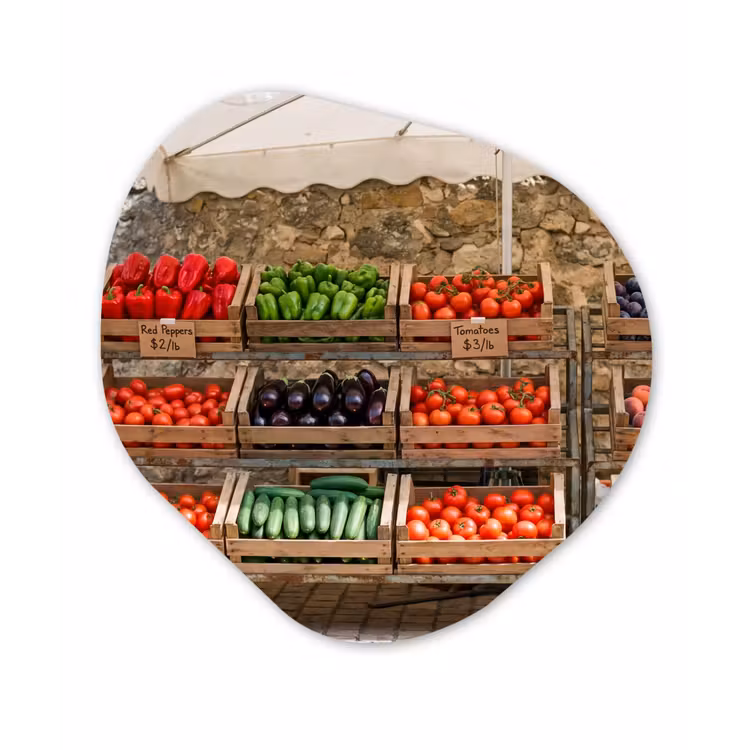 Organic painting - Aluminum -. Food - Market - Fresh - Eten - Markt - Vers Wandcirkel Organisch Aluminium middel