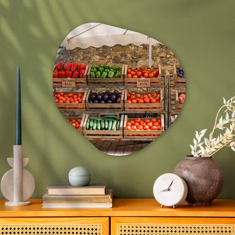 Organic painting - Aluminum -. Food - Market - Fresh - Eten - Markt - Vers Wandcirkel Organisch Aluminium middel