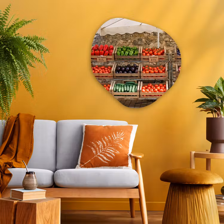 Organic painting - Aluminum -. Food - Market - Fresh - Eten - Markt - Vers Wandcirkel Organisch Aluminium middel