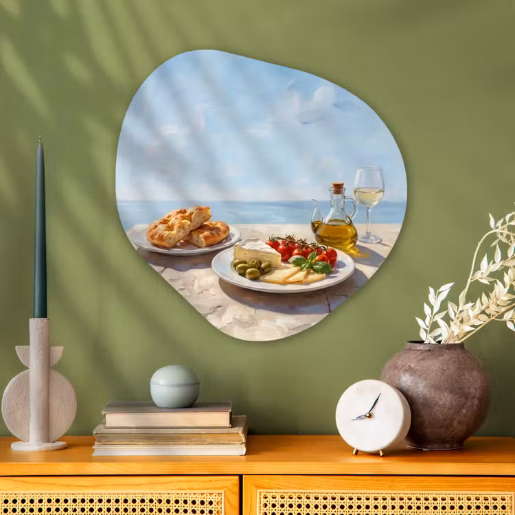 Eten - Middellandse Zee - Natuur - Geschilderd Wandcirkel Organisch Aluminium middel -sfeer2