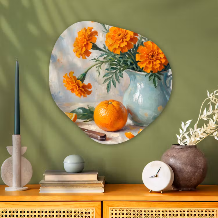 Organic painting - Aluminum -. Food - Orange - Art - Eten - Oranje - Kunst Wandcirkel Organisch Aluminium middel