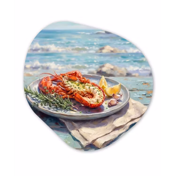 Eten - Zee - Kust - Modern - Blauw Wandcirkel Organisch Aluminium middel -3d