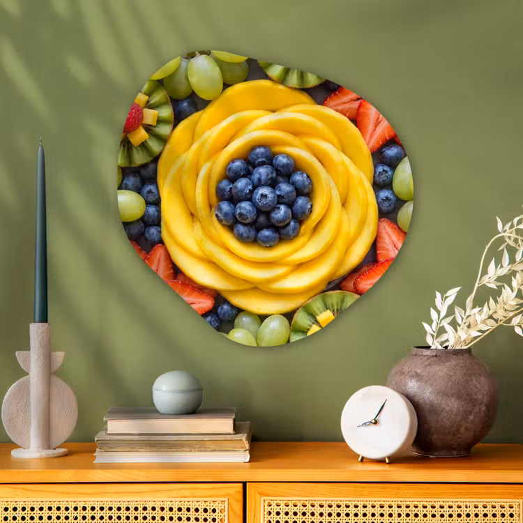 Fruit - Arrangement - Gezond - Kleurrijk - Eten Wandcirkel Organisch Aluminium middel -sfeer2