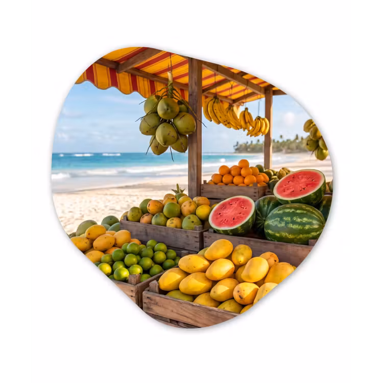 Organic painting - Aluminum -. Fruit - Beach - Tropical - Fruit - Strand - Tropisch Wandcirkel Organisch Aluminium middel