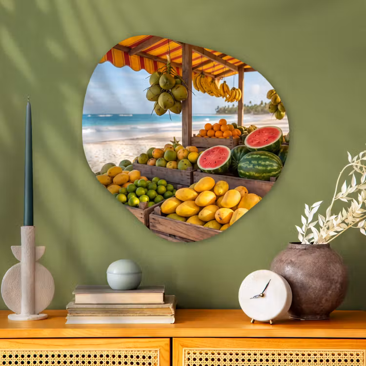 Organic painting - Aluminum -. Fruit - Beach - Tropical - Fruit - Strand - Tropisch Wandcirkel Organisch Aluminium middel