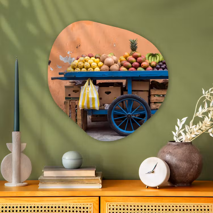 Organic painting - Aluminum -. Fruit - Cart - Street - Fruit - Kar - Straat Wandcirkel Organisch Aluminium middel