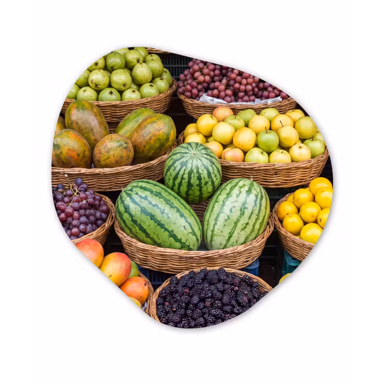 Organic painting - Aluminum -. Fruit - Market - Colorful - Fruit - Markt - Kleurrijk Wandcirkel Organisch Aluminium middel