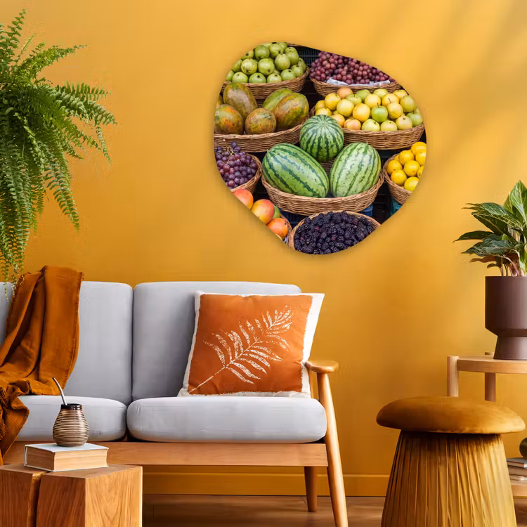 Organic painting - Aluminum -. Fruit - Market - Colorful - Fruit - Markt - Kleurrijk Wandcirkel Organisch Aluminium middel