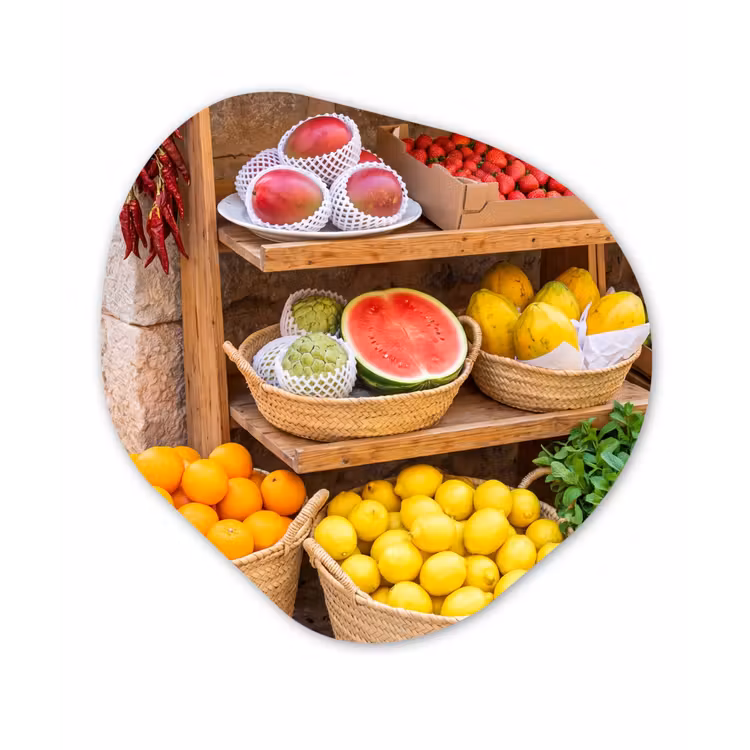 Organic painting - Aluminum -. Fruit - Market - Fresh - Fruit - Markt - Vers Wandcirkel Organisch Aluminium middel