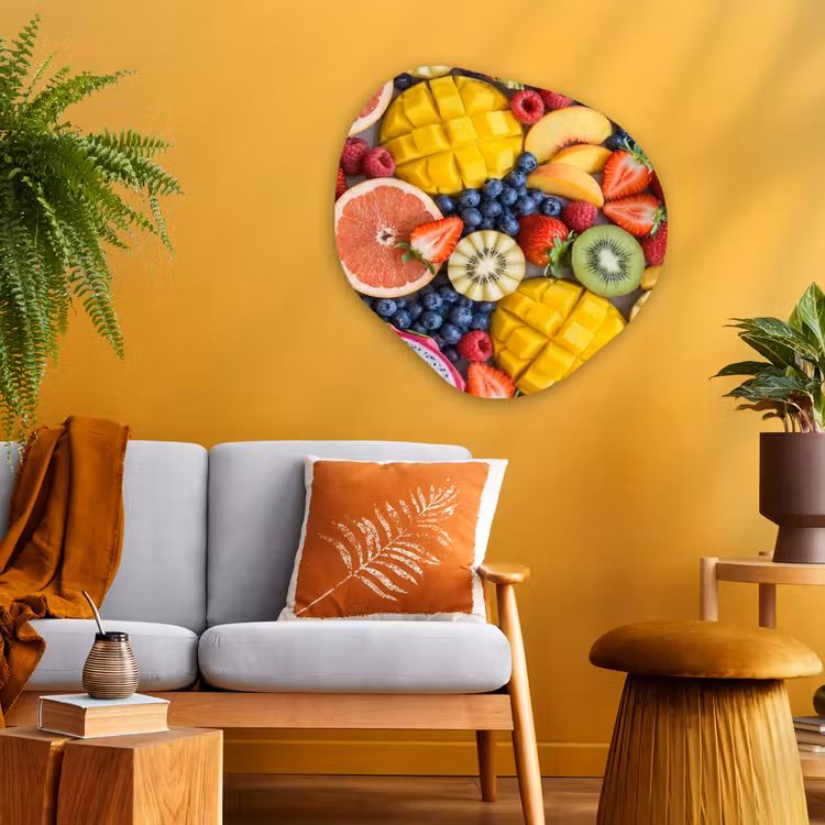 Fruit - Versneden - Kleurrijk - Eten - Gezond Wandcirkel Organisch Aluminium middel -sfeer4