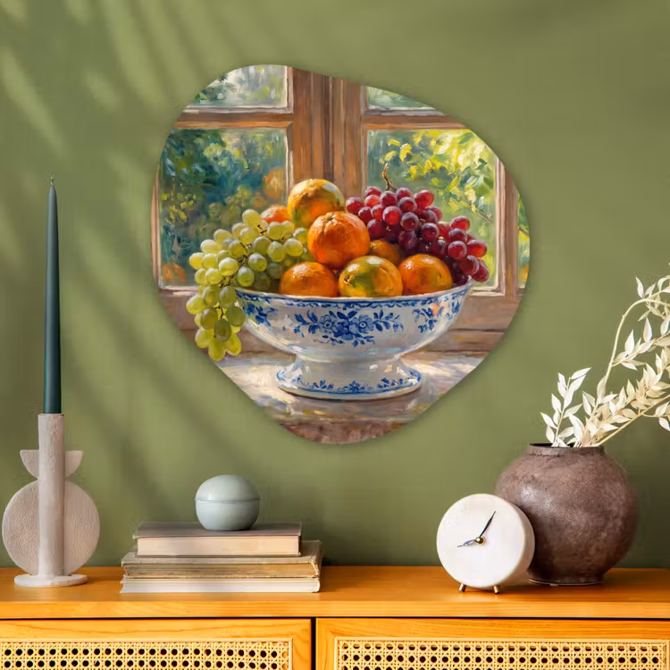 Organic painting - Aluminum -. Fruit - Windowsill - Nature - Fruit - Vensterbank - Natuur Wandcirkel Organisch Aluminium middel