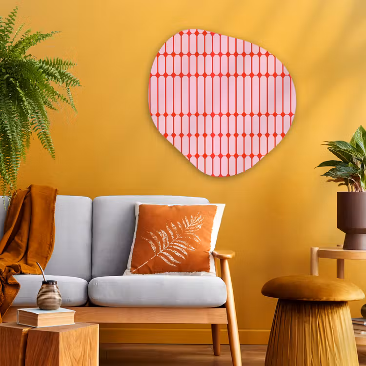 Geometrisch - Minimalistisch - Rood - Roze Wandcirkel Organisch Aluminium middel 851 -sfeer4