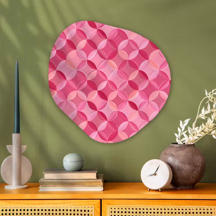 Geometrisch - Mozaïek - Modern - Roze Wandcirkel Organisch Aluminium middel 851 -sfeer2