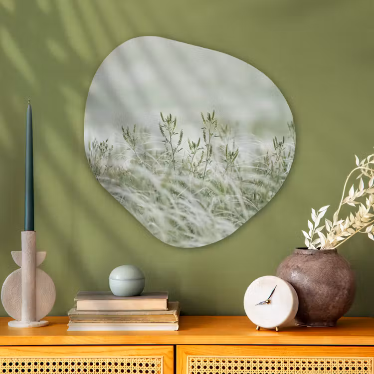 Grassen - Minimalistisch - Groen Wandcirkel Organisch Aluminium middel -sfeer2