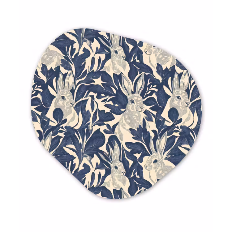 Hazen - Bladeren - Patroon - Blauw - Beige Wandcirkel Organisch Aluminium middel 851 -3d