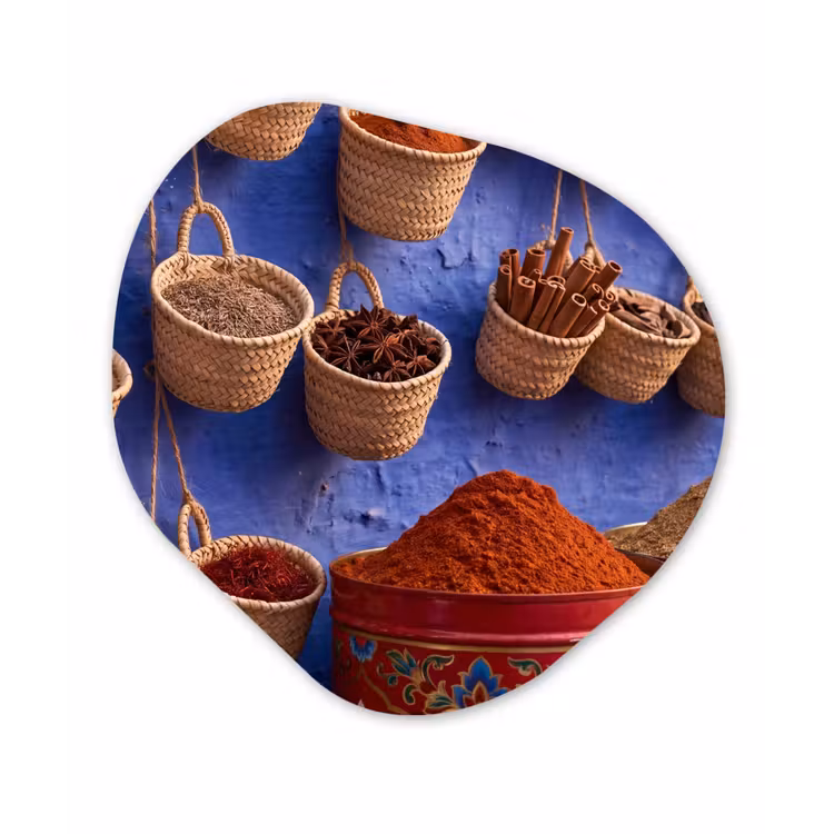 Organic painting - Aluminum -. Herbs - Baskets - Market - Kruiden - Manden - Markt Wandcirkel Organisch Aluminium middel