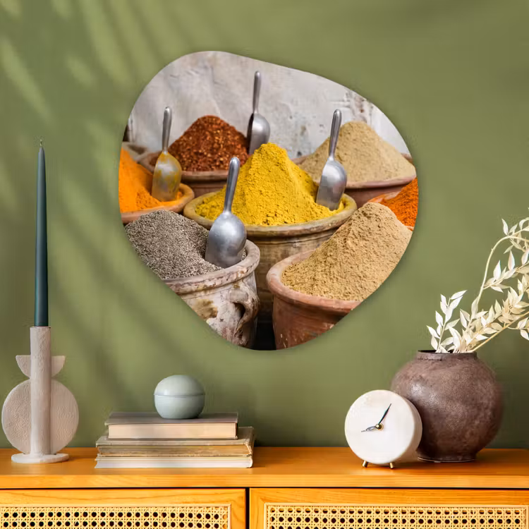 Organic painting - Aluminum -. Herbs - Jars - Asian - Kruiden - Potten - Oosters Wandcirkel Organisch Aluminium middel