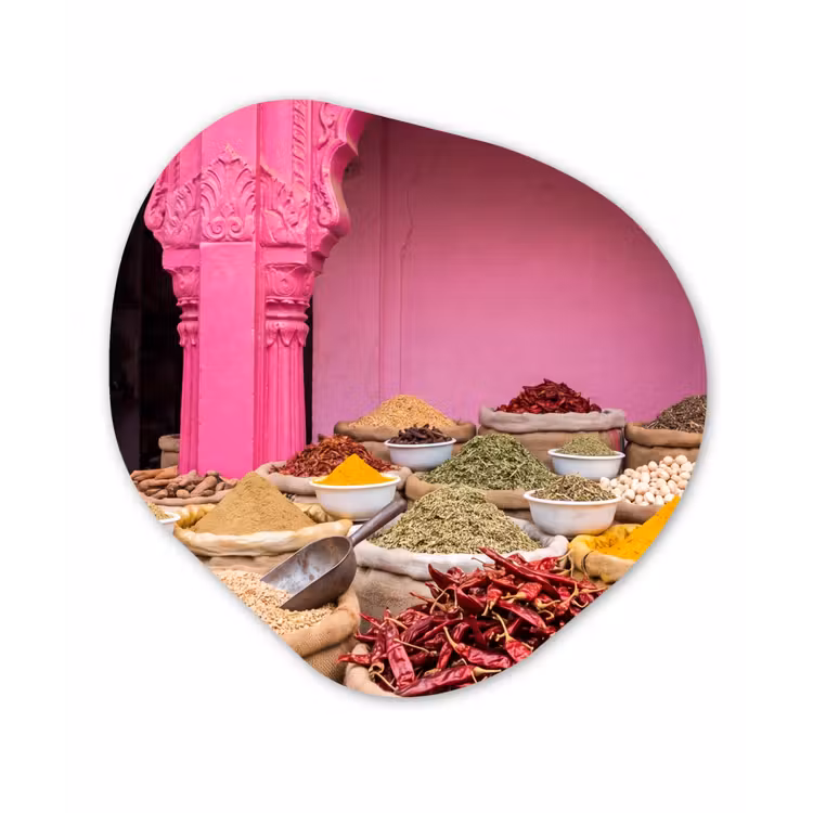 Organic painting - Aluminum -. Herbs - Market - Pink - Kruiden - Markt - Roze Wandcirkel Organisch Aluminium middel