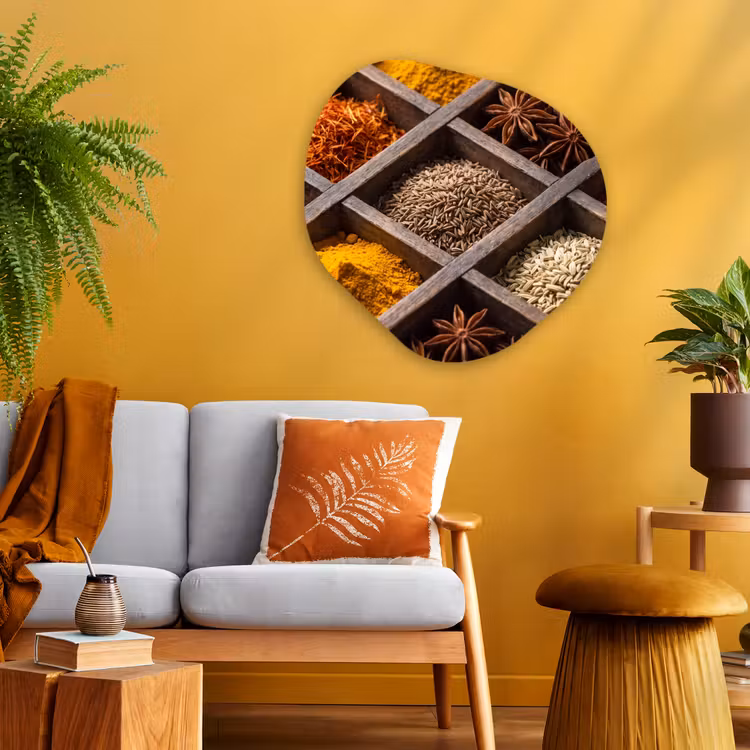 Organic painting - Aluminum -. Herbs - Wood - Food - Kruiden - Houten - Eten Wandcirkel Organisch Aluminium middel